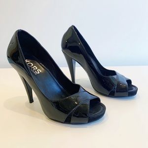 KORS Michael KORS Peep Toe Black Patent Leather